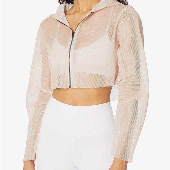 ALO YOGA mode jacket mesh cropped zip up hoodie nectar pristine size S - Picture 2 of 12